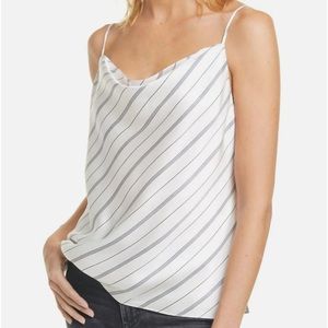 NWT L’Agence Kay Silk ivory and Navy striped lined camisole cowl neck Size Large